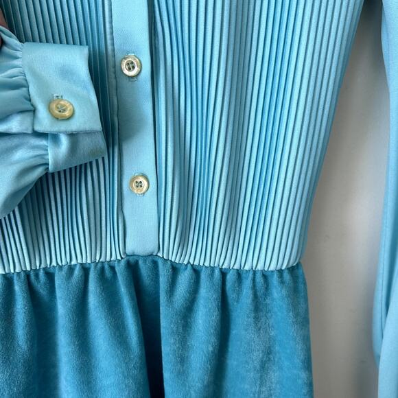 Vintage 1970s Sunshine Alley Midi Dress Size 10 Button Pintuck USA Made Velour - Picture 4 of 9